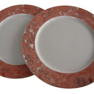 Vintage 90s Villeroy & Boch Siena Dinner Plate Pair Coral Tone Marble LUXEMBOURG